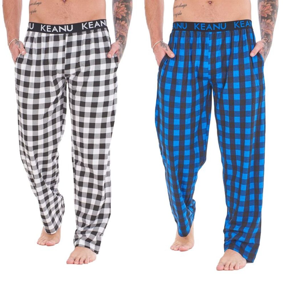 Keanu Mens Buffalo Check Lounge Pants (Pack of 2) / Black/Blue